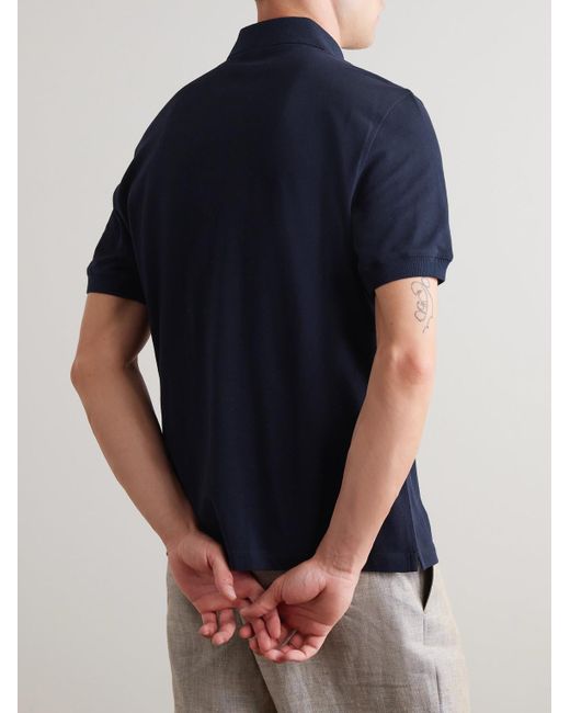Brunello Cucinelli Blue Cotton-Piqué Polo Shirt for men