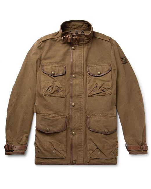 Belstaff Leather-trimmed Cotton-canvas Field Jacket in Brown for Men | Lyst