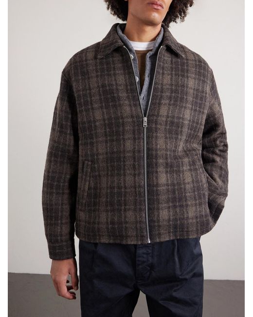 FRAME Black Padded Checked Virgin Wool-tweed Blouson Jacket for men