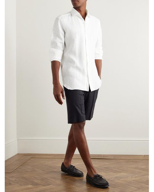Zegna Blue Straight-leg Linen Shorts for men