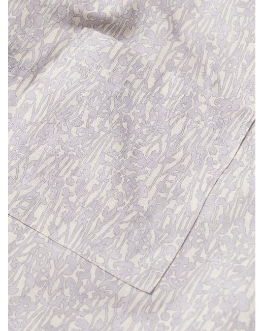 Canali Gray Camp-Collar Printed Linen And Cotton-Blend Shirt for men