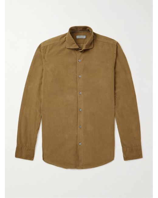 Canali Natural Slim-fit Garment-dyed Cotton-corduroy Shirt for men