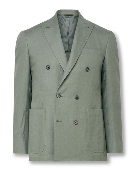 Canali Green Kei Slim-fit Double-breasted Linen Suit Jacket for men
