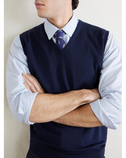 John Smedley Blue Hadfield Merino Wool Sweater Vest for men