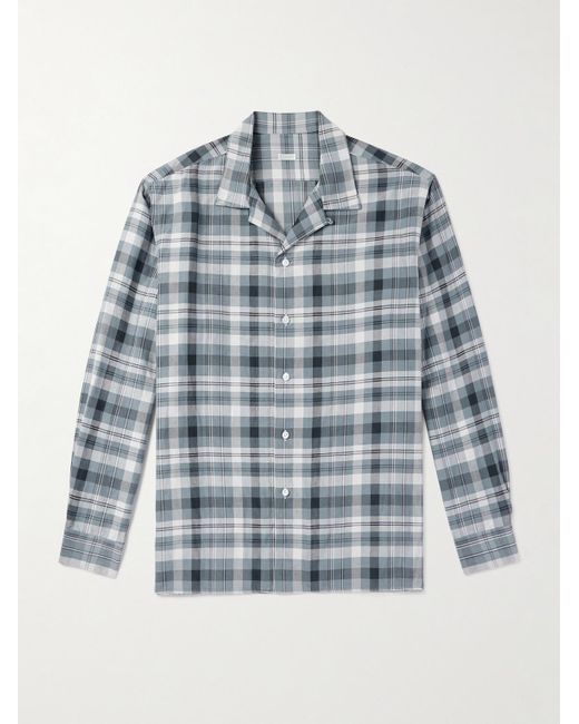 A.PRESSE Blue Camp-collar Checked Silk And Linen-blend Shirt for men