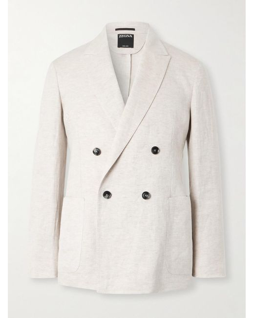 Zegna Natural Double-Breasted Linen-Twill Suit Jacket for men