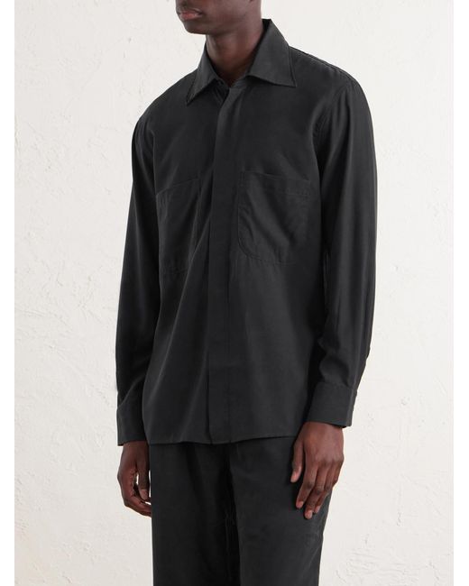 Saman Amel Blue Silk Overshirt for men