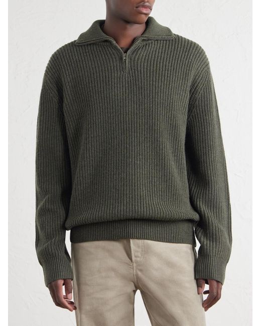 A.P.C. Green Virgin Wool Half-Zip Sweater for men