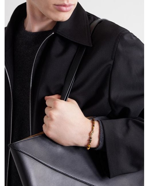 Luis Morais Metallic 14-Karat Tiger Eye Beaded Bracelet for men