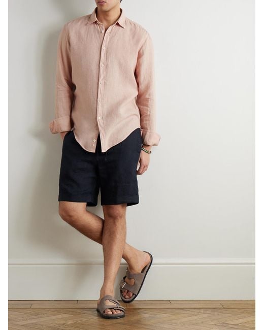 Canali Pink Garment-Dyed Linen Shirt for men