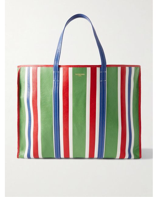 Balenciaga Red Chatelet Logo-print Striped Leather Tote Bag for men