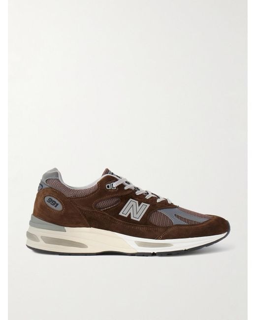 New Balance Brown 991V2 Leather-Trimmed Suede And Mesh Sneakers for men