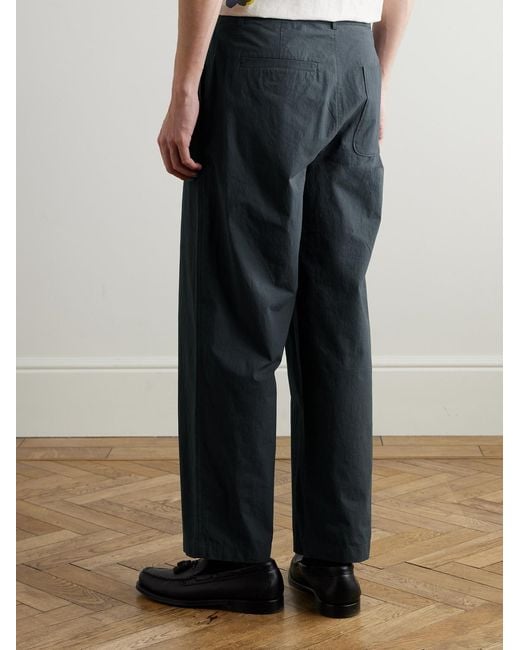 Folk Blue Straight-Leg Pleated Cotton Trousers for men