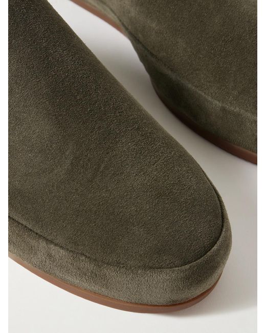 Shearling-Lined Suede Slippers di Mulo in Green da Uomo