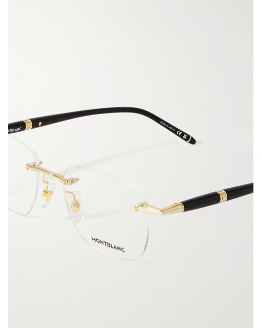 Montblanc Meisterstück rahmenlose eckige Brille aus Azetat mit goldfarbenen Details in Metallic für Herren