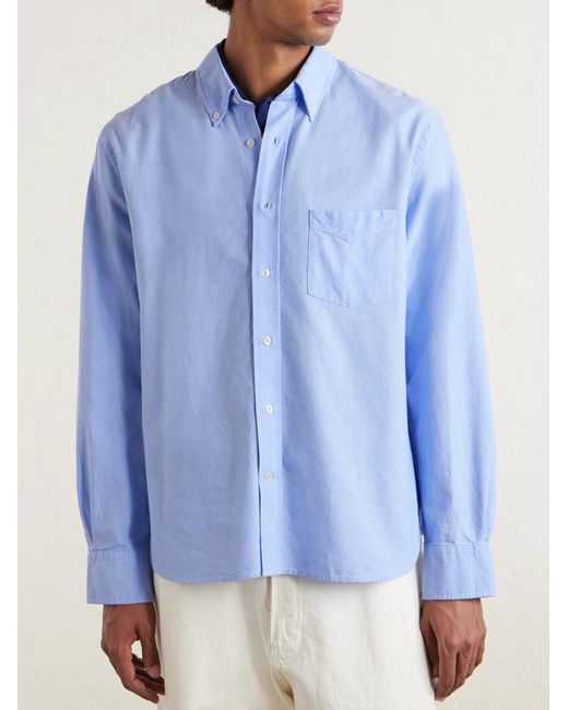 Officine Generale Blue Button-Down Collar Cotton Oxford Shirt for men