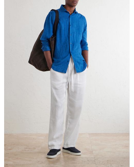 Frescobol Carioca Blue Antonio Linen Shirt for men