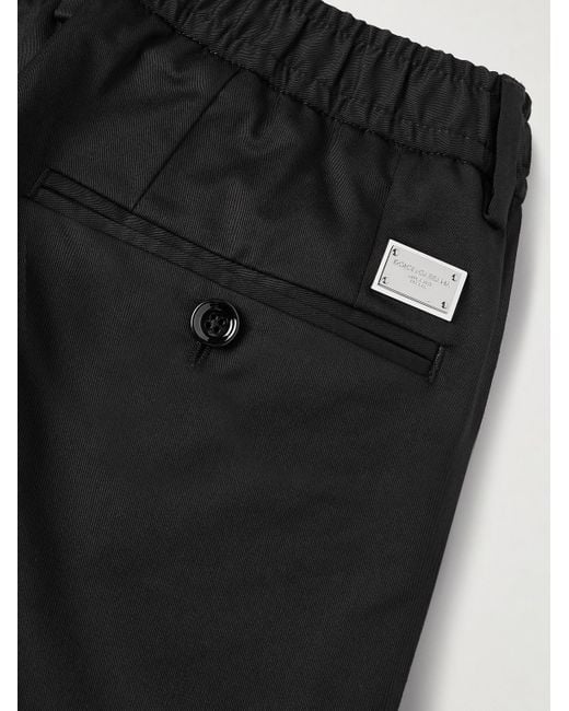 Dolce & Gabbana Schmal geschnittene Shorts aus Twill aus einer Baumwollmischung mit Falten in Black für Herren