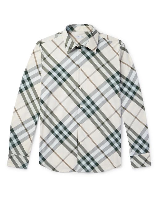 Burberry White Checked Cotton-poplin Shirt for men