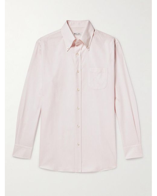 Camicia in cotone Oxford a righe con collo button-down di Loro Piana in Pink da Uomo