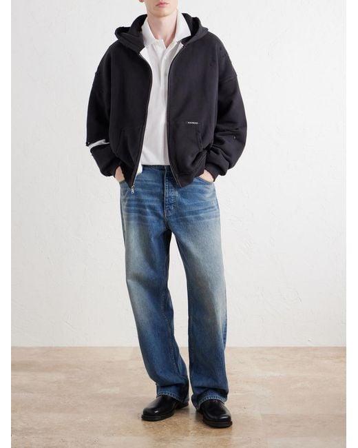 NAHMIAS Blue Distressed Cotton-jersey Zip-up Hoodie for men