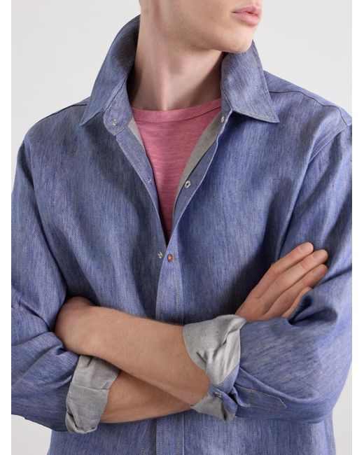God's True Cashmere Blue Linen Shirt for men