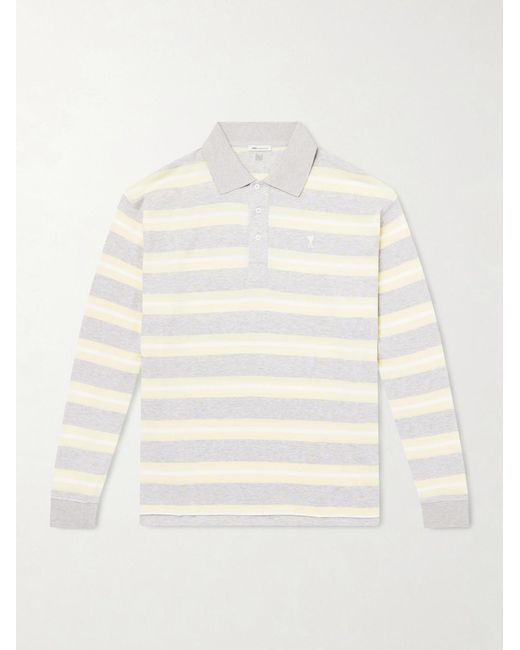AMI Natural Striped Cotton-Jersey Polo Shirt for men