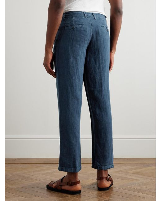 Portuguese Flannel Blue Straight-leg Linen Trousers for men