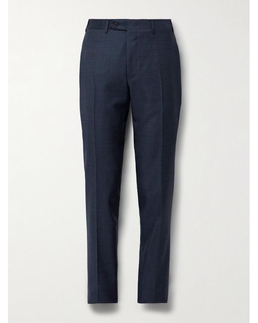 Pantaloni slim-fit in lana Super 130s a quadri di Canali in Blue da Uomo