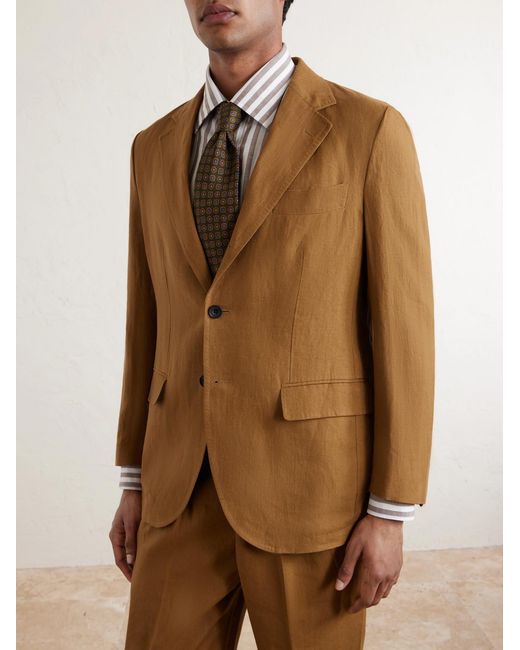 Rubinacci Brown Linen Suit Jacket for men