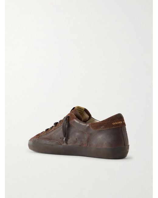 Golden Goose Deluxe Brand Brown Super-star Distressed Suede-trimmed Leather Sneakers for men