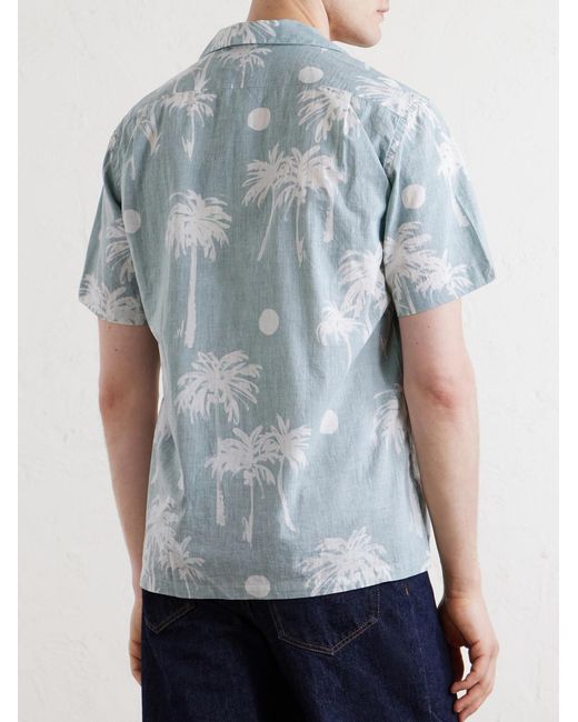 Hartford Blue New Palmito Convertible-Collar Printed Cotton Shirt for men