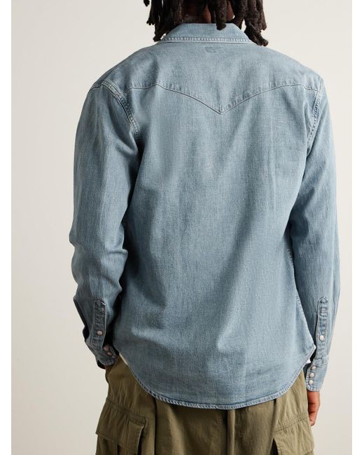 Faherty Brand Blue Indigo-dyed Organic Denim Western Shirt for men