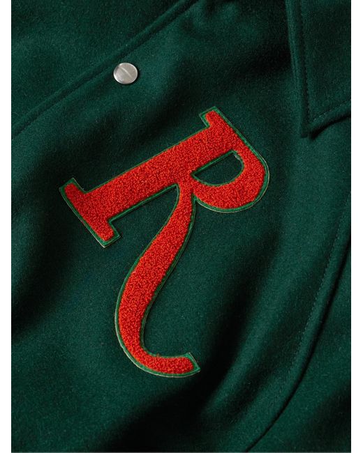 Giacca college in feltro di misto lana con righe e logo applicato di Rhude in Green da Uomo