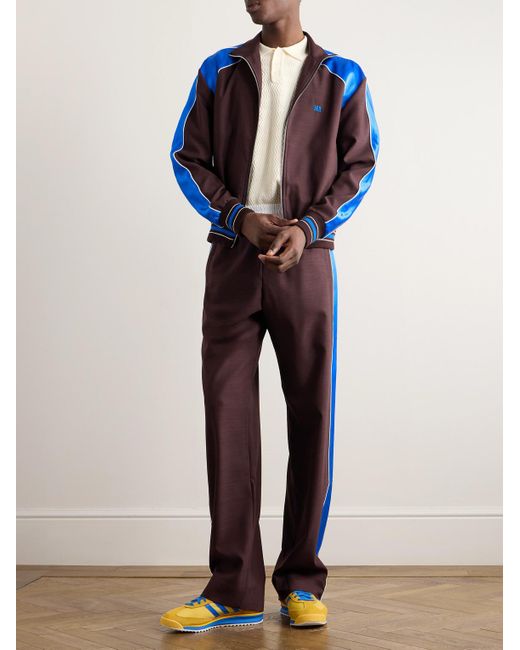 Wales Bonner Blue Courage Straight-leg Logo-embroidered Shell And Satin-trimmed Wool Track Pants for men