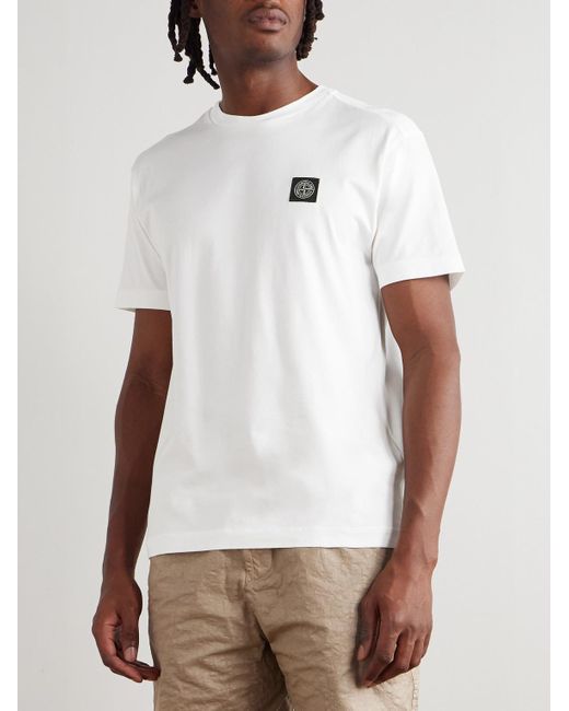 Stone Island White Logo-appliquéd Garment-dyed Cotton-jersey T-shirt for men
