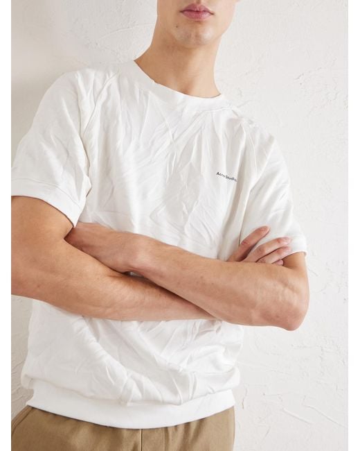 Acne White Fansas Logo-print Crinkled-jersey T-shirt for men