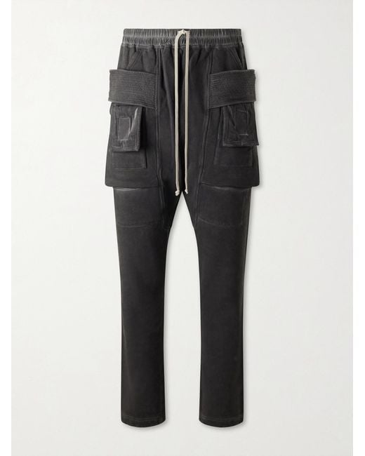 Rick Owens Gray Creatch Straight-Leg Cotton-Blend Jersey Cargo Sweatpants for men