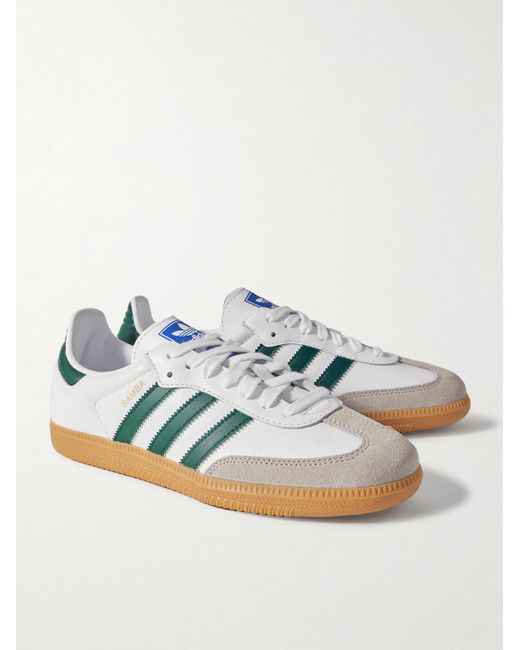 Adidas Originals Blue Samba Suede-trimmed Leather Sneakers for men