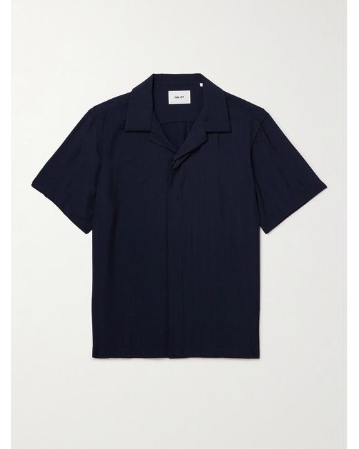 NN07 Blue Hank 5971 Camp-Collar Tencel Modal-Blend Seersucker Shirt for men