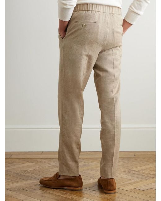 Mr P. Natural Straight-Leg Pleated Wool, Silk And Linen-Blend Drawstring Trousers for men