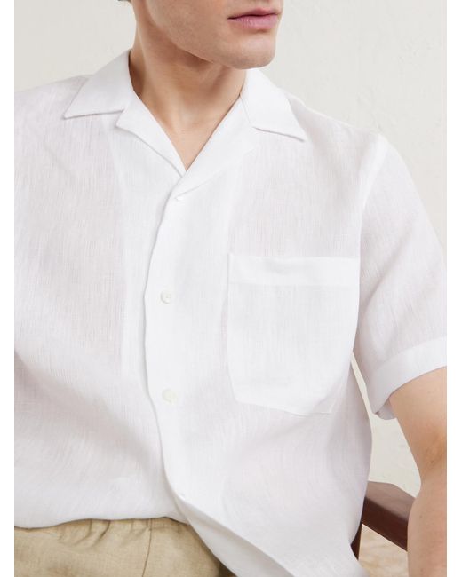 Canali White Camp-Collar Linen Shirt for men