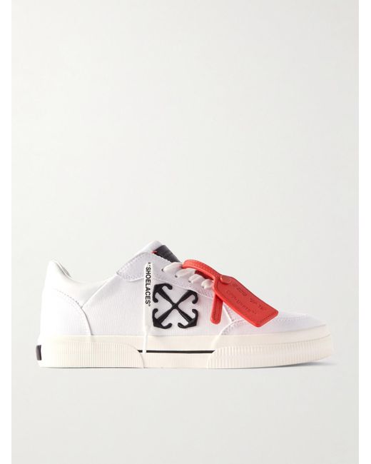 Off-White c/o Virgil Abloh White Logo-embroidered Leather-trimmed Canvas Sneakers for men