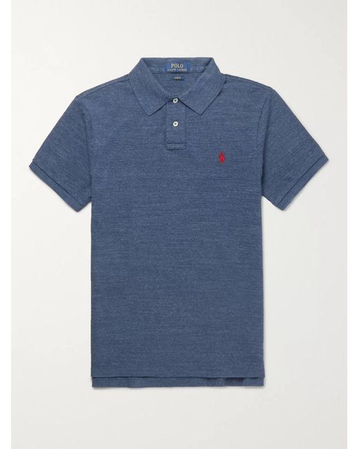 Polo Ralph Lauren Blue Slim-Fit Mélange Cotton-Piqué Polo Shirt for men