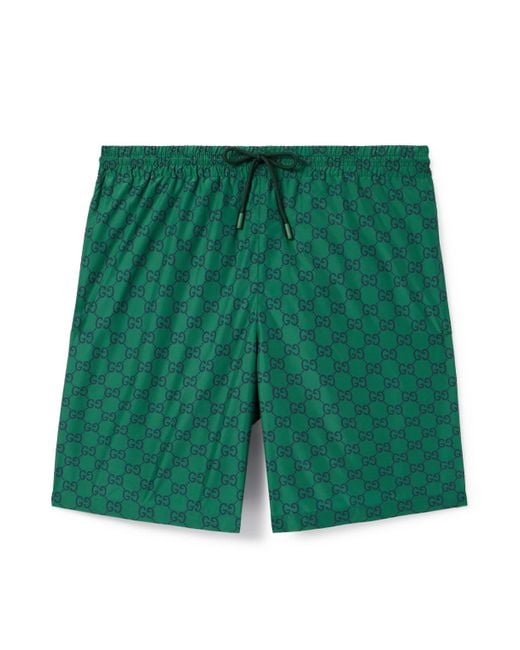 Gucci Green Straight-leg Mid-length Logo-print Swim Shorts for men