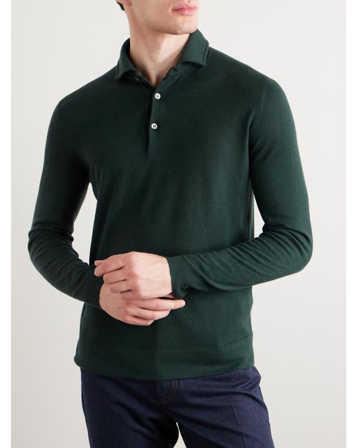 Loro Piana Green Slim-fit Baby Cashmere Polo Shirt for men