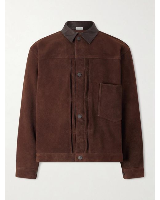 A.PRESSE Brown Leather-Trimmed Suede Jacket for men