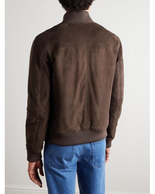 Gabriela Hearst Brown Greg Slim-Fit Padded Suede Bomber Jacket for men
