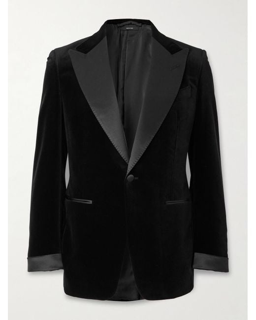 Tom Ford Black Slim-Fit Satin-Trimmed Cotton-Velvet Jacket for men