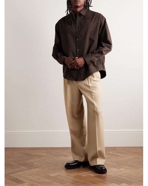 AMI Natural Wide-Leg Pleated Virgin Wool-Gabardine Trousers for men